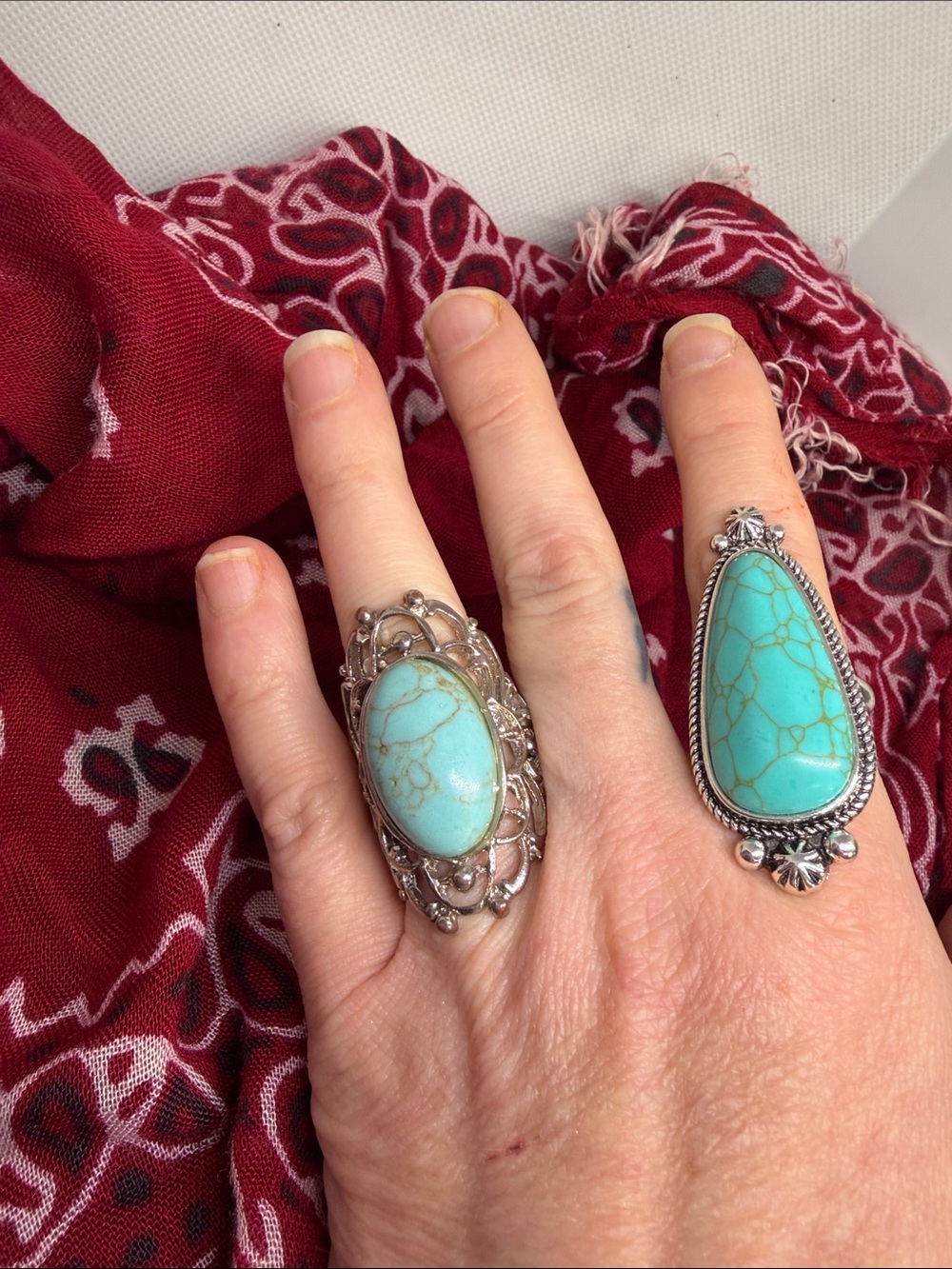 Natural Turquoise Howlite Southwestern Statement Ring Set desert market style